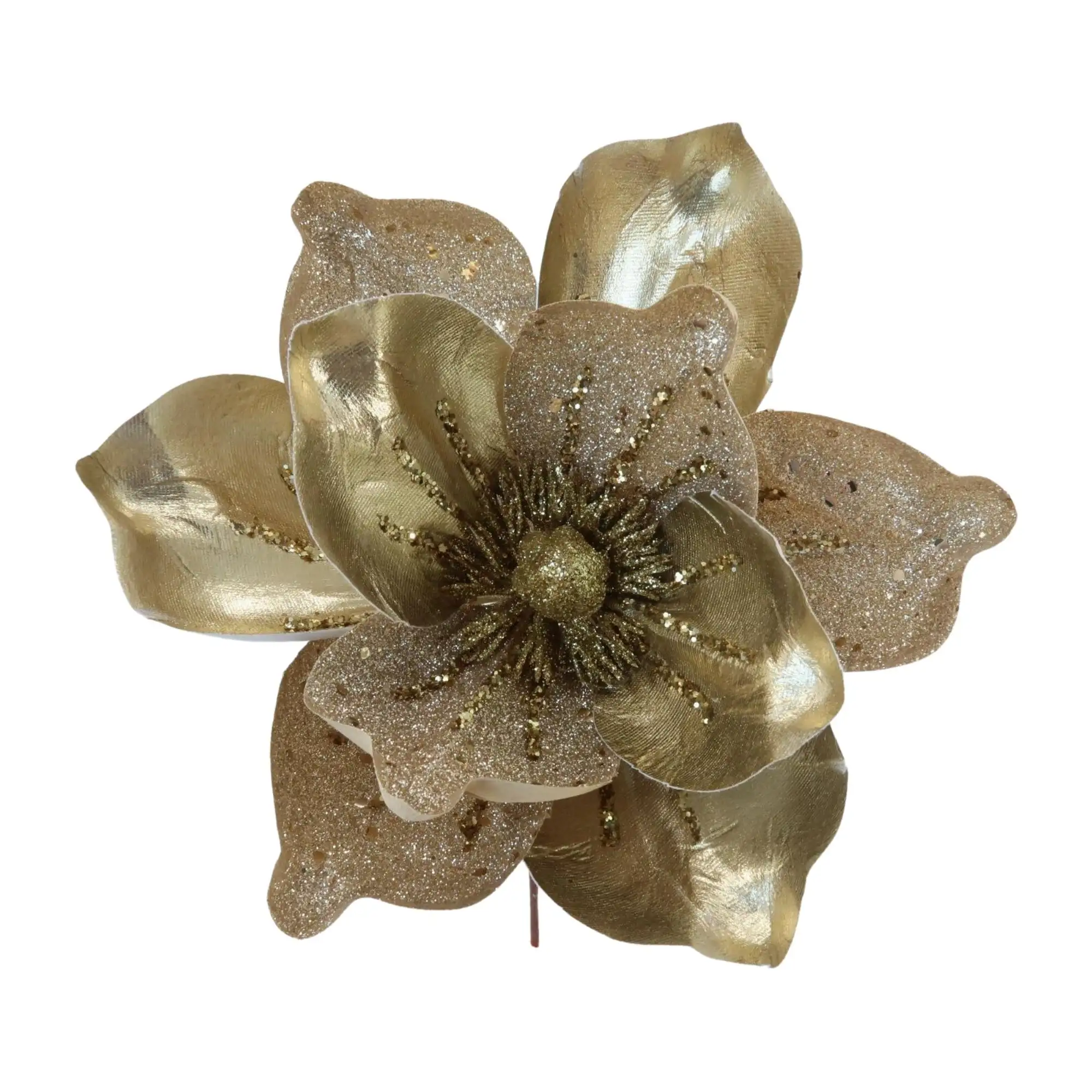 Christmas Decor Party Supplies Golden Magnolia with Sequins Glitter Metallic Christmas Magnolia Flowers Artificial