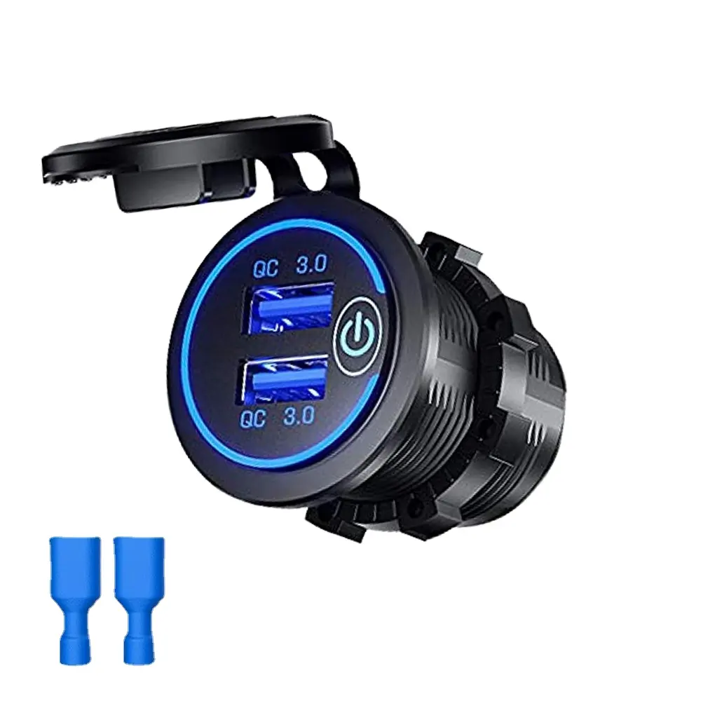 الهاتف المحمول قارب RV سيارة موتور شاحن USB مزدوج مقبس QC 3.0 On Off التبديل اتصال 12V LED مقبس سيارة شاحن مع التبديل