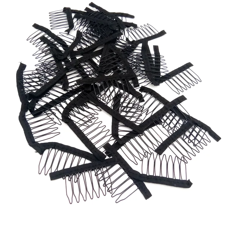 Tela negra peluca peine clips para pelucas de pelo de Metal peines para hacer pelucas
