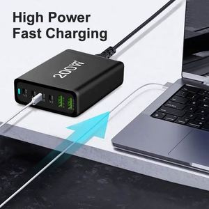 200w Gan <strong>Multi</strong> USB Charger 6 <strong>Ports</strong> Quick Charge Charger Station Dock US AU EU UK KR Plug Desktop Charger