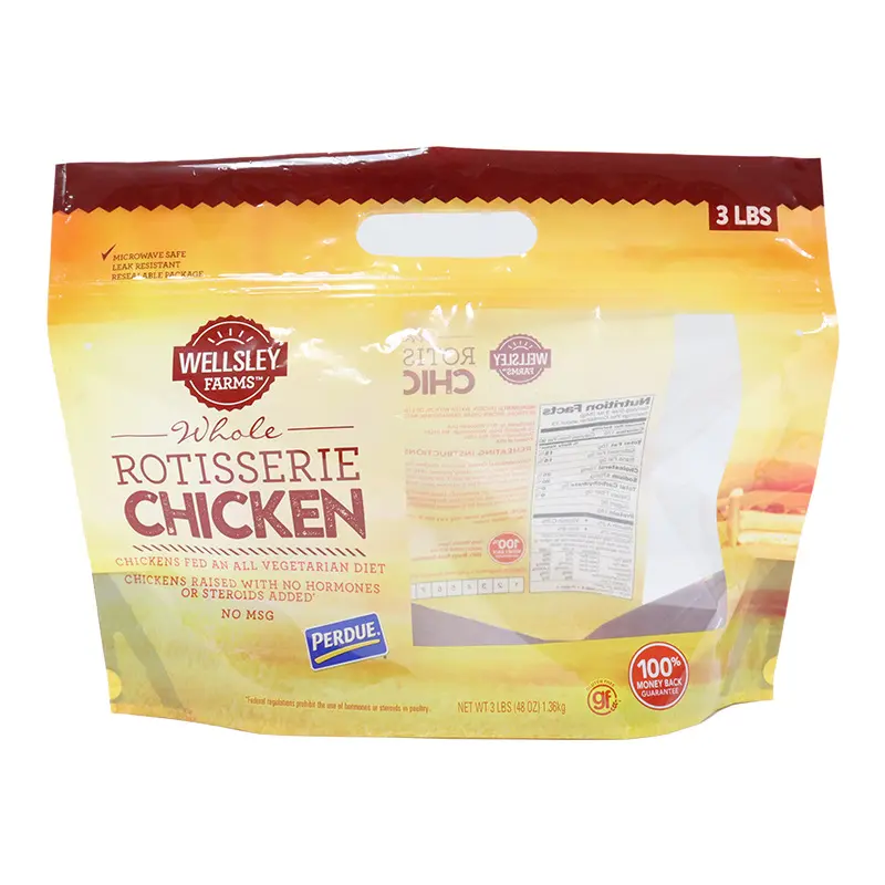 Microwavable प्लास्टिक खाद्य बैग से Recyclable पूरे भुना गर्म चिकन पैकेजिंग जिपर बैग Resealable Mylar पीई जमे हुए चिकन बैग