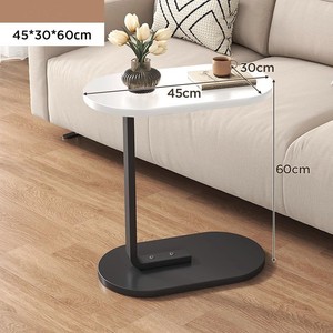 Mesa lateral para sofá-cama em forma de C, mesa lateral de metal e madeira