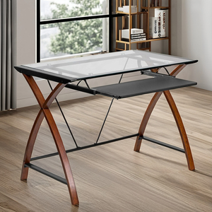 Tavolo per Computer in vetro per Home Office a prezzi competitivi con supporto per tastiera estraibile con struttura a croce con Design moderno regolabile - Product Image 1
