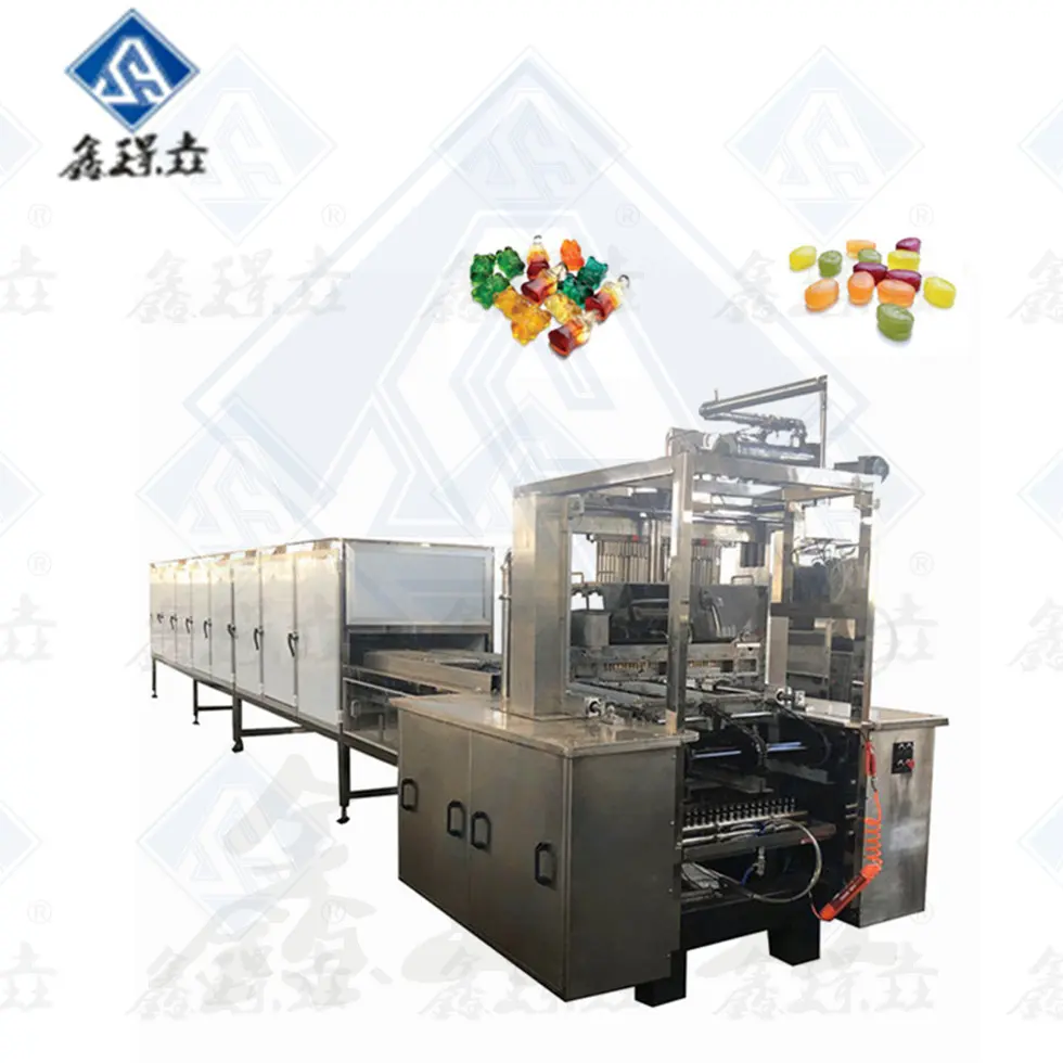 उच्च गुणवत्ता 100 किग्रा/घंटा पूर्ण स्वचालित जिलेटिन कैंडी गमी बनाने की मशीनें औद्योगिक पेक्टिन छोटी जेली गमी कैंडी मशीन