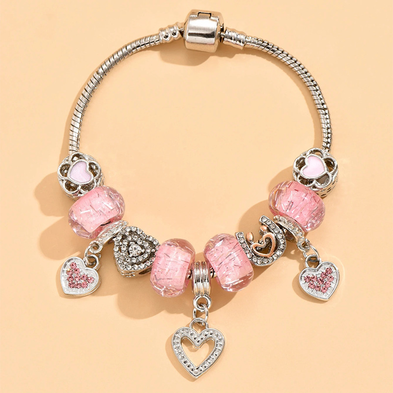 9#ycb465 colgante de corazón de cuentas rosas