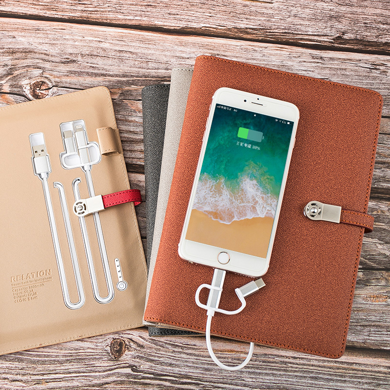 Banco de la energía de Brown Notebook + frasco de vacío inteligente + pluma de signo de metal
