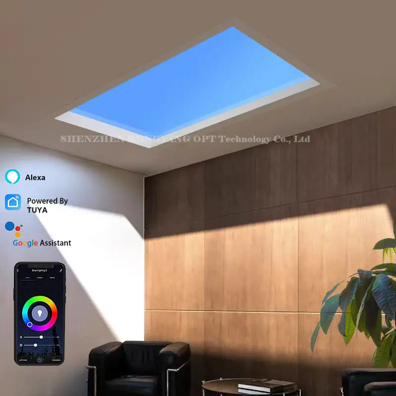Suraface mur de plafond, lucarne artificielle fenêtre 60x60 carré rgb sans cadre panneau led pour la lumière du soleil