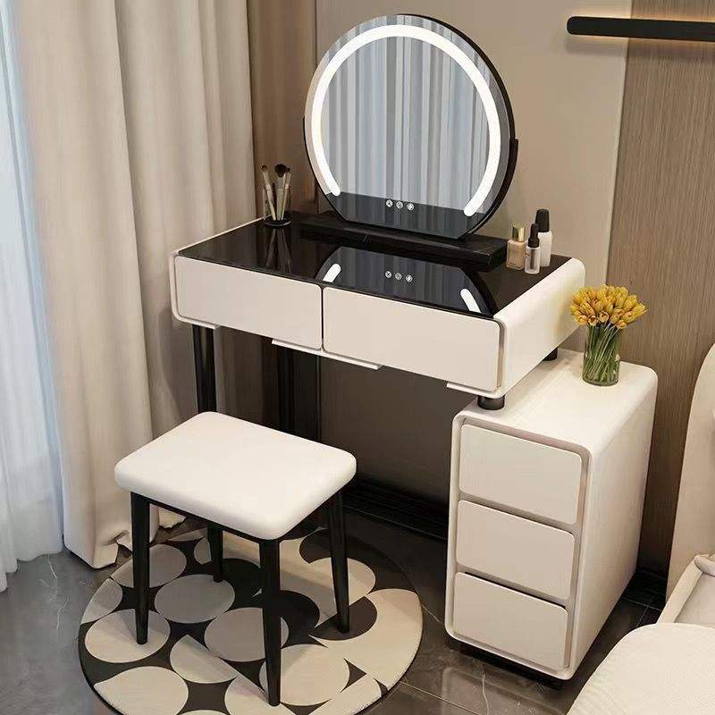 Mesa + espejo + taburete cuadrado (tapa de vidrio templado 3C)