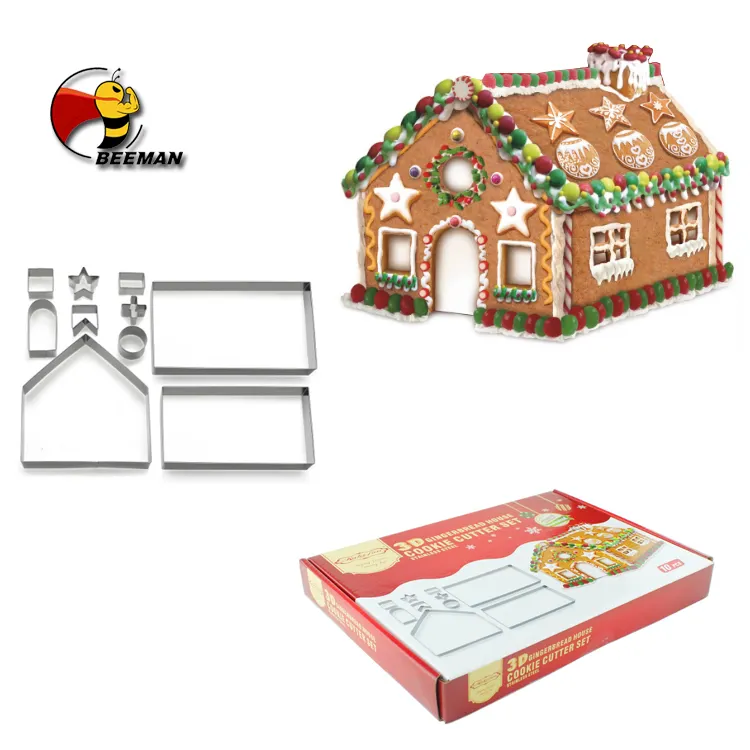 Beeman 10PCS Baking Decorating Tool Christmas 3d Gingerbread House Cookie Cutter Biscuit Mold Set