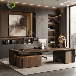 Muebles de oficina de lujo Escritorio de trabajo con cajones y marco de acero inoxidable dorado Mesa de trabajo de computadora superior de vidrio - Product Image 2