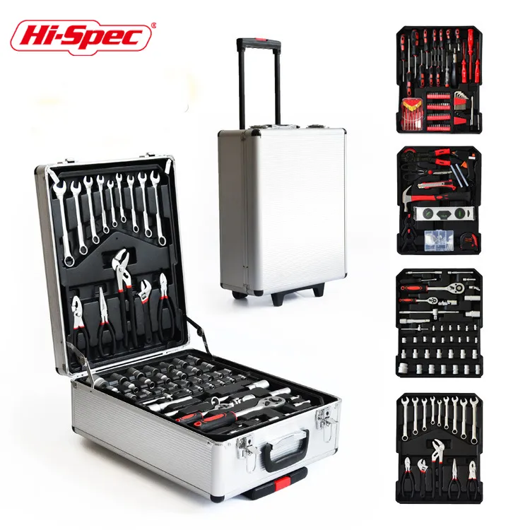 217PC Home DIY & nhà để xe cơ khí công cụ Kit thiết lập đầy đủ ổ cắm, wrenches & phổ biến dụng cụ cầm tay trong một tủ xe đẩy bánh trường hợp