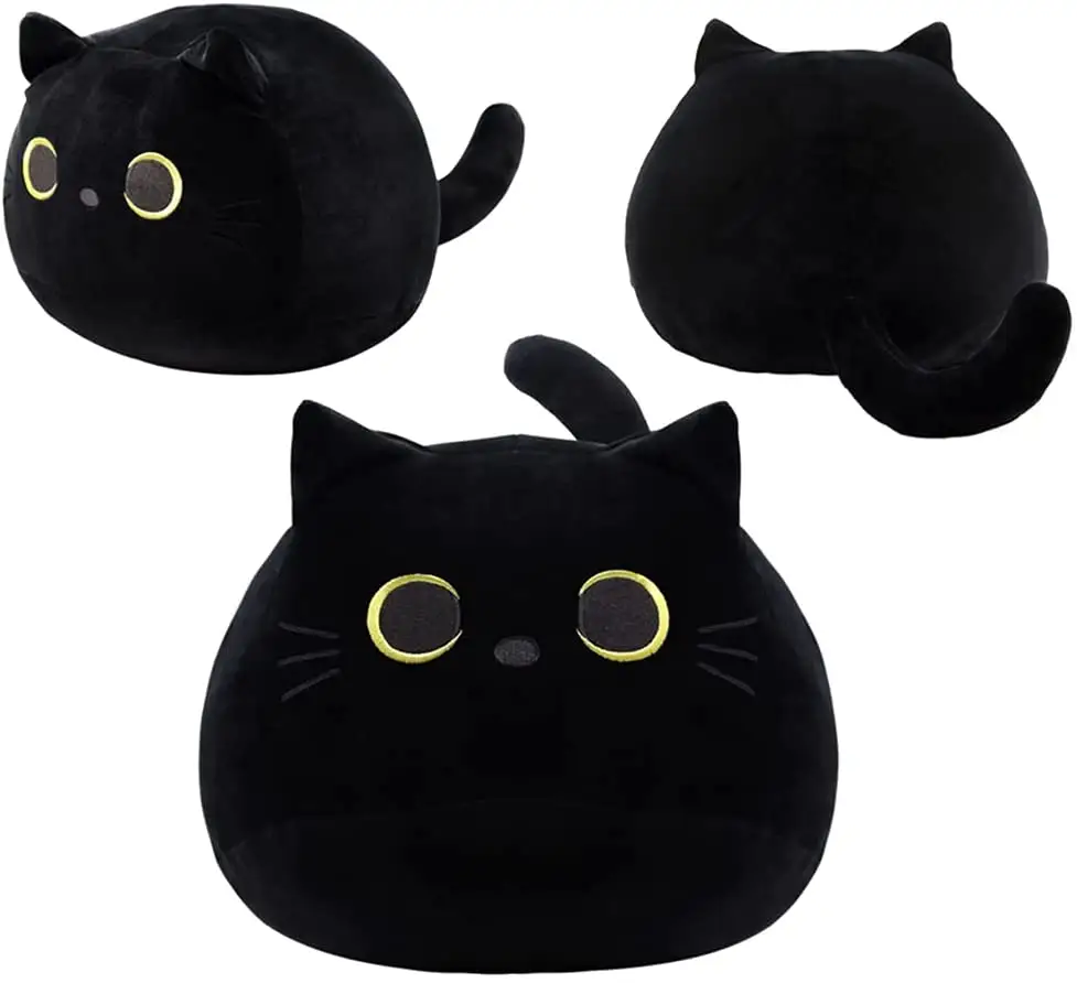 Schwarzes Katzen plüsch tier 16 ''Schwarzes Katzen kissen, weiche Plüsch puppe Katzen plüsch Katzen kissen, Kuscheltier Weiches Plüsch kissen Baby Plüsch tier