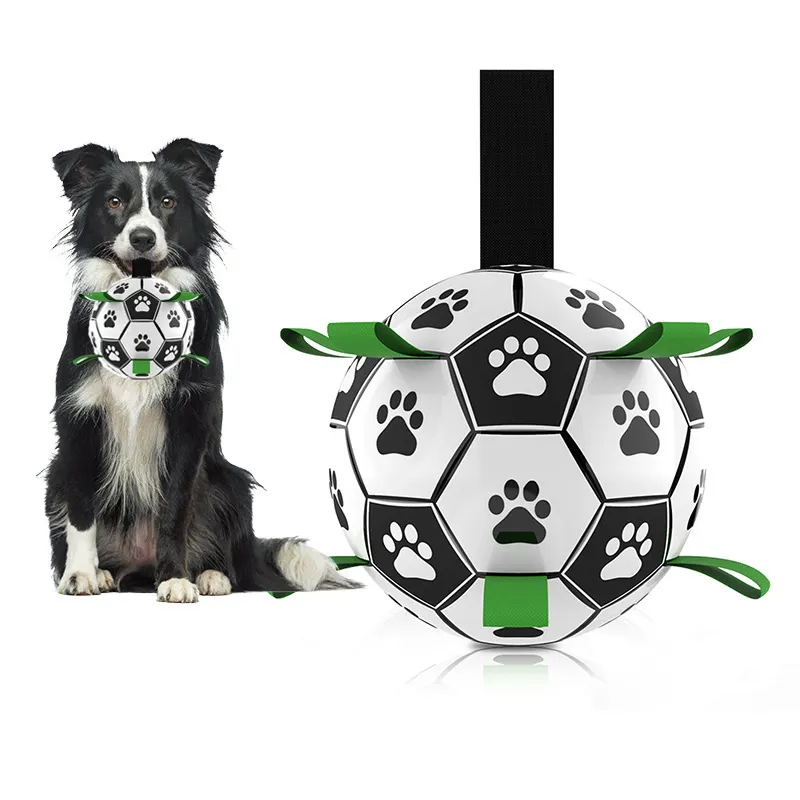 ホット販売耐久性のあるペットの犬のおもちゃストラップ付きサッカーボール犬のための綱引きのためのインタラクティブな犬のおもちゃ