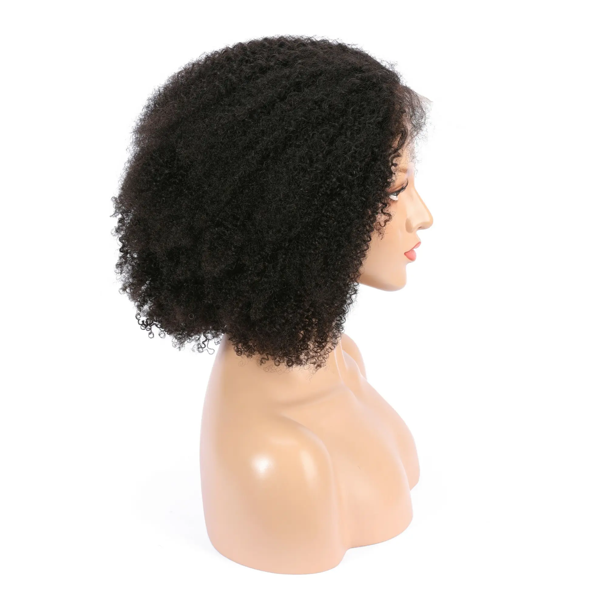 Doğal görünümlü gerçekçi kısa insan saçı afro kıvırcık şeffaf dantel ön peruk afrika bayan