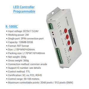 K-1000C (T-1000S aggiornato) Controller WS2812B WS2811 APA102 T1000S WS2813 Controller di programma LED 2048 Pixel DC5-24V e scheda di memoria - Product Image 2
