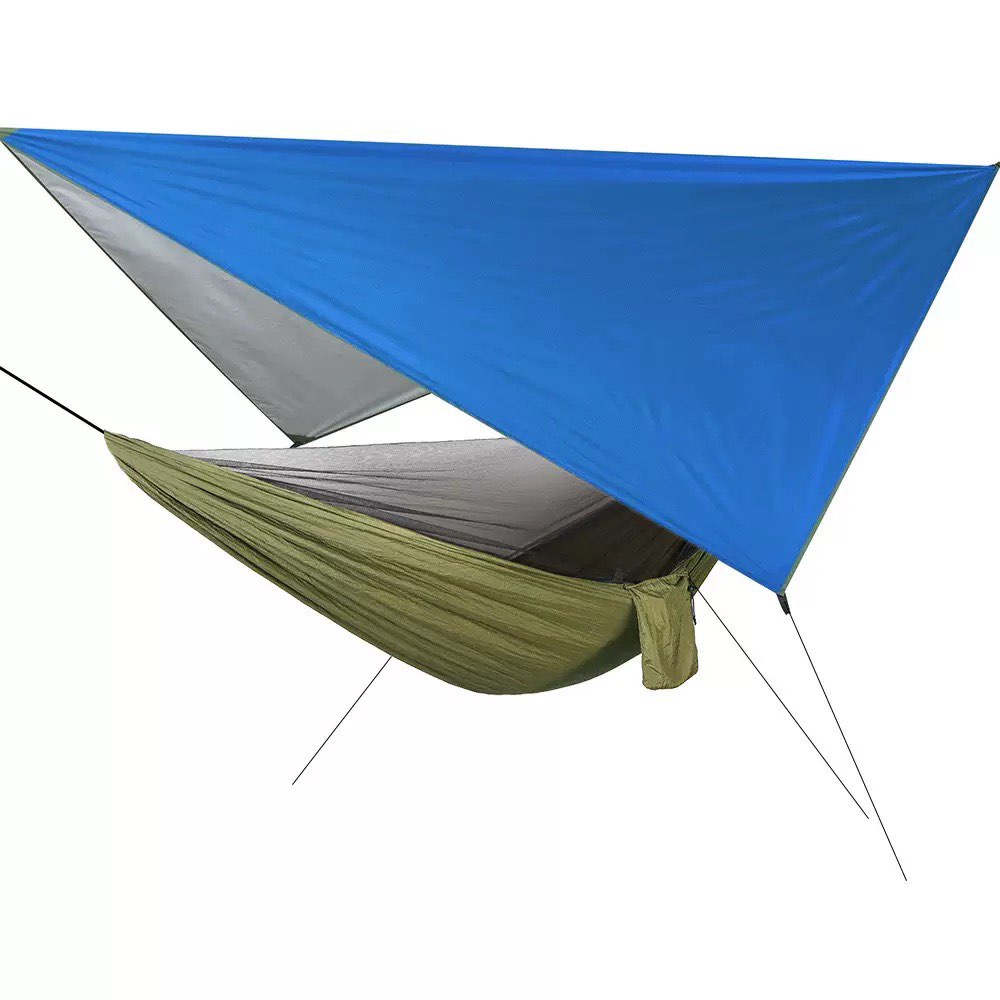 Mosquitera azul + hamaca verde militar