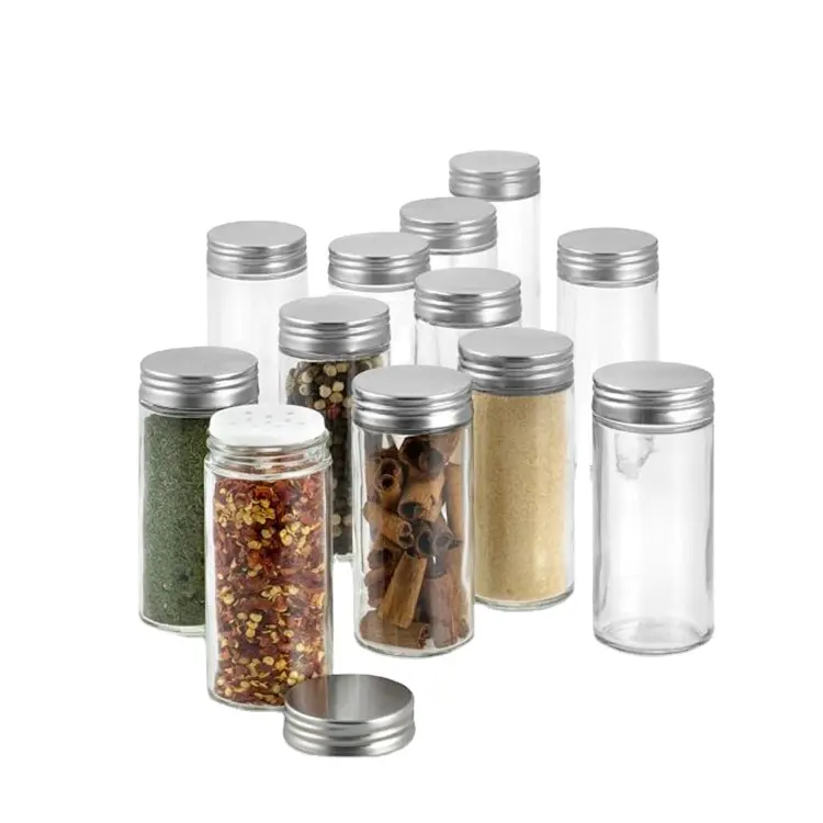 80ml yuvarlak cam baharat kavanozları toptan metal kapaklı mutfak cam baharat kavanozları
