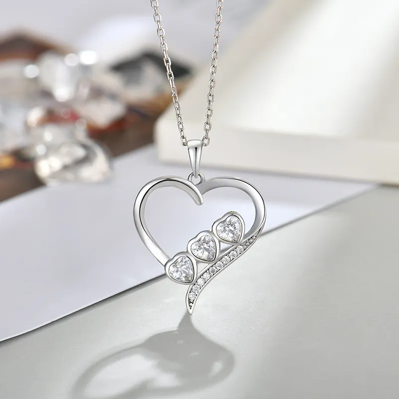 Colgante de corazón para mujer, collar de cadena de Plata de Ley 925, regalo de moda