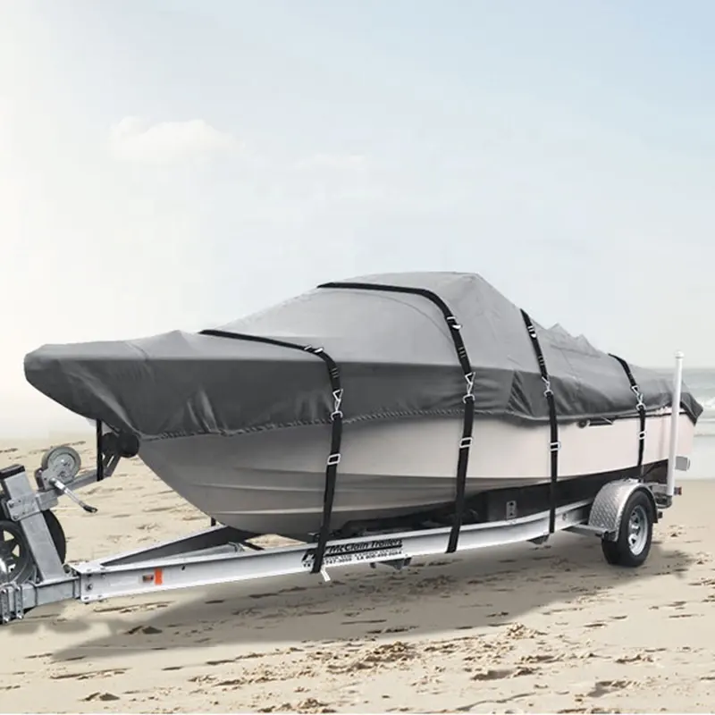 600D Universal Fit Waterproof Trailerable Runabout Fit V-hull Tri-hull Fishing Mooring Boat Covers