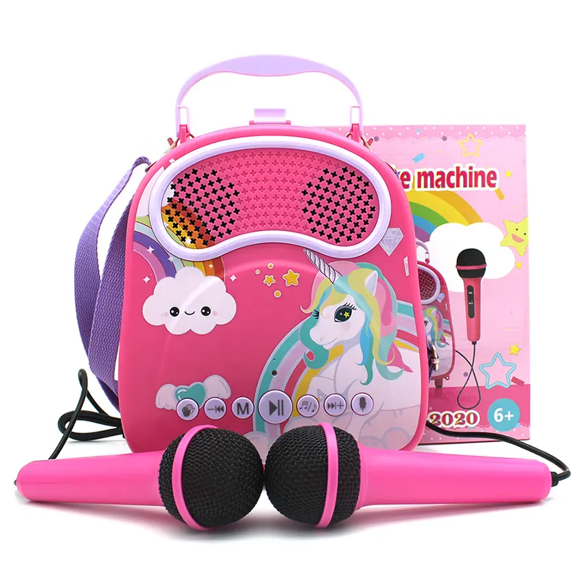 2023 Fábrica de venda direta dos desenhos animados menina dois microfones Flamingo Karaoke tudo-em-um equipamento de música para crianças criação.