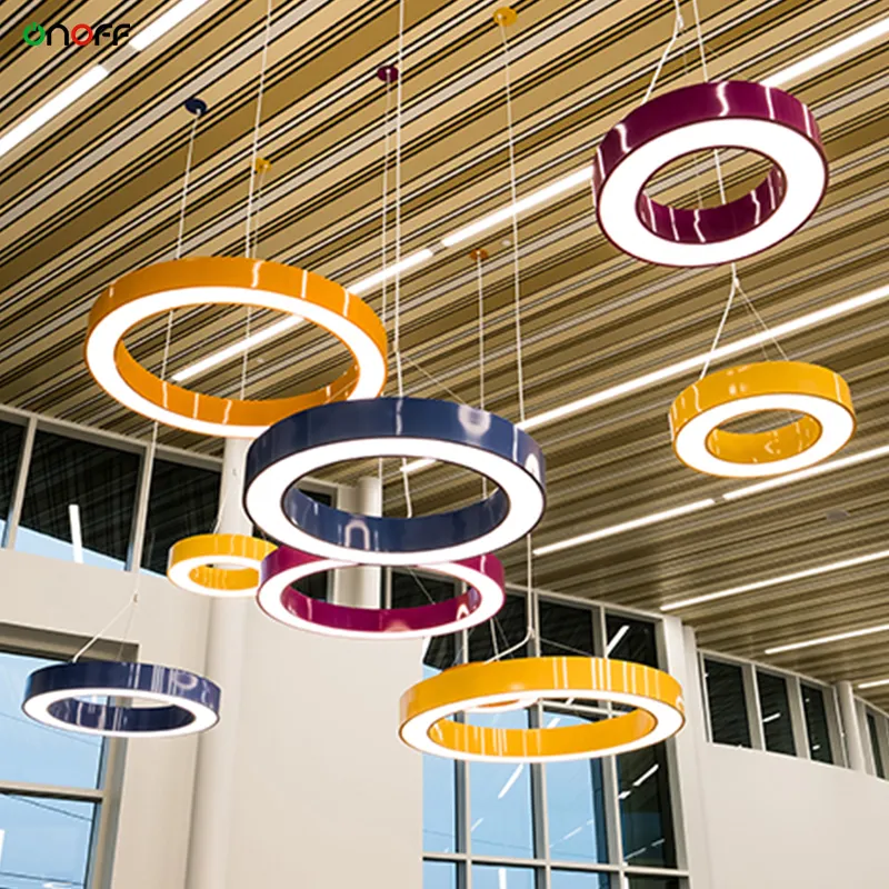 Todos los diámetros circulares LED candelabros luz de techo anillo LED de aluminio luz colgante para recepción