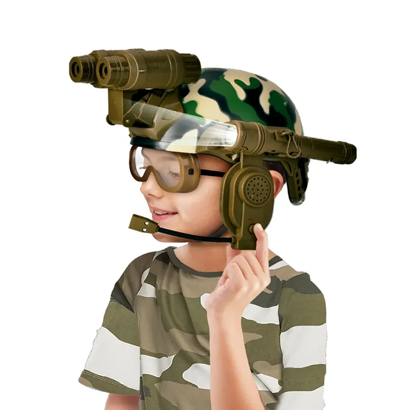 Kids simulation plastic mini army helmet toy with telescope microphone flashlight