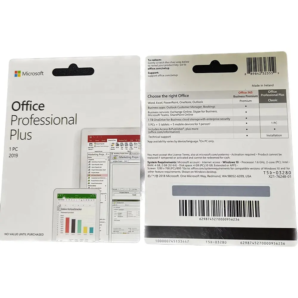 Office 2019 Professional Plus Keycard การเปิดใช้งานออนไลน์ 100% สํานักงาน 2019 คีย์การ์ดส่งทางอากาศ