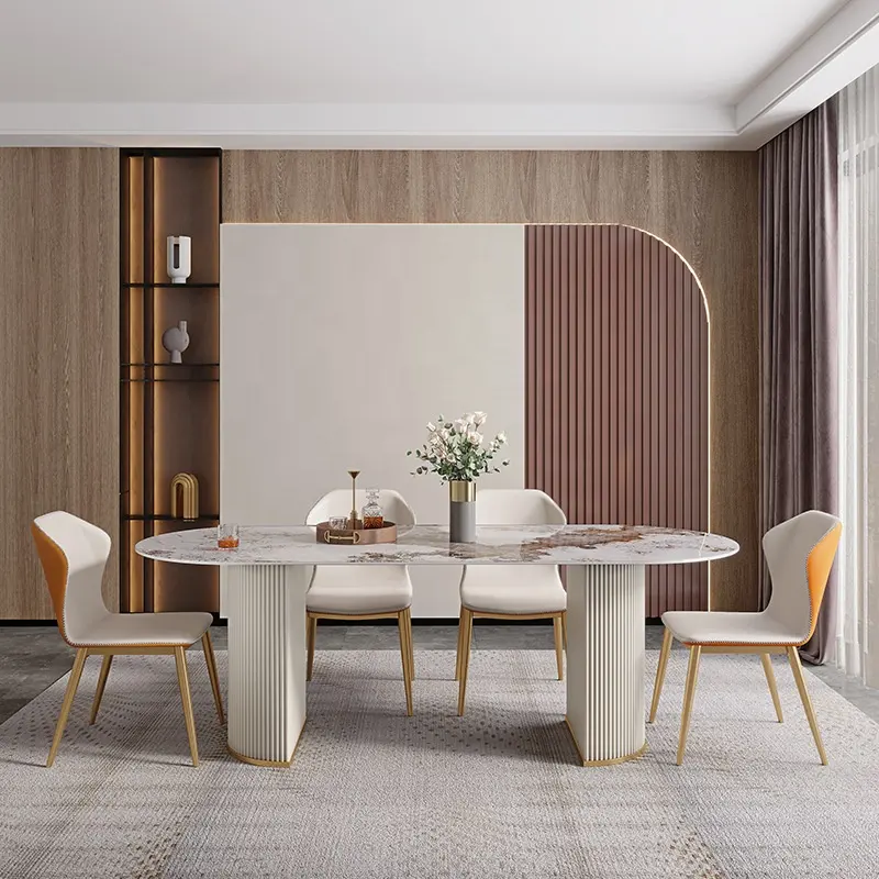 Yeni parlak kayrak yemek masası Modern basit lüks yemek odası masa ve sandalyeler ev dikdörtgen mobilya için