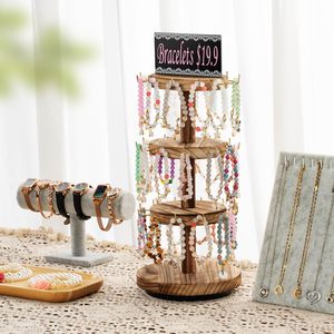 3 tầng bằng gỗ ưa thích sàn xoay trang sức hiển thị đảo xoay tháp đồ trang sức bằng gỗ cây đứng cho Vòng đeo tay - Product Image 2