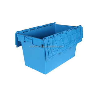Cajón móvil de plástico de fácil manejo para transporte logístico apilable y nido de 40L con tapa con bisagras - Product Image 2