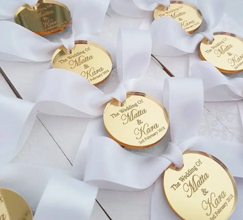 Personalized Custom Gold Mirror Menu Setting Plate With bowknot Acrylic Place Name Cards Tag For Wedding Guest Gift Decoration