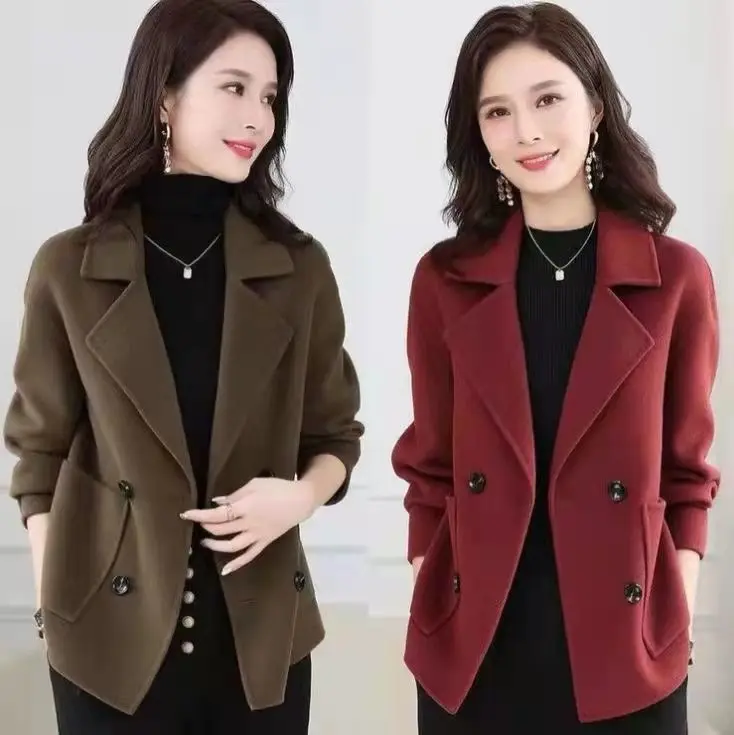 Abrigo de lana para mujer, Chaqueta corta Coreana de Color sólido, novedad de 2023