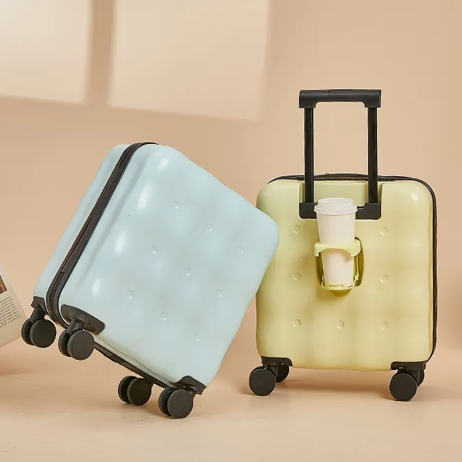 Tas koper troli Travel bagasi Boarding, tas kosmetik dengan Spinner Caster, tas jinjing mode baru uniseks ABS 18"