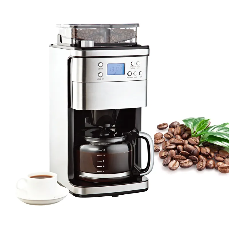 Moedor de café espresso automático, venda quente de grãos automáticos para casa, escritório, 1.5l, capacidade de água, 12 copos, para copo, moedor de café