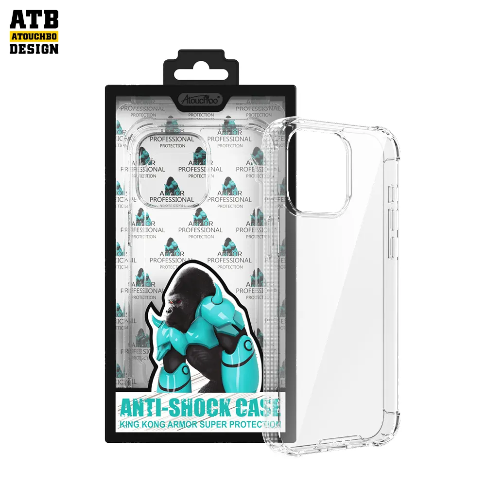 Capa traseira transparente para celular ATB King Kong transparente anti-amarelo para iPhone 15 pro max 14 13