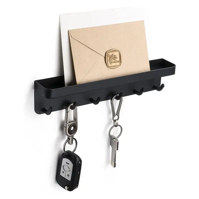 Ev dekoratif siyah Metal anahtar organizatör duvar montaj posta organizatör 6 kanca anahtarlık ile