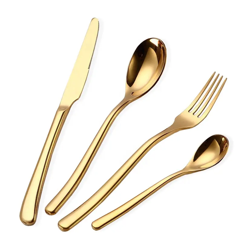 Hotel suministros de la boda de oro elegante cubiertos de cocina de acero inoxidable cuchara cuchillo tenedor oro negro cubiertos