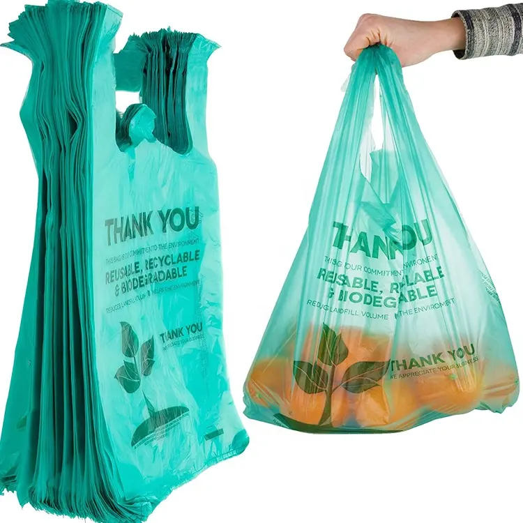 Pabrik hdpe ldpe tas belanja Supermarket promosi Biodegradable tas pembawa kaus tas plastik dengan pegangan