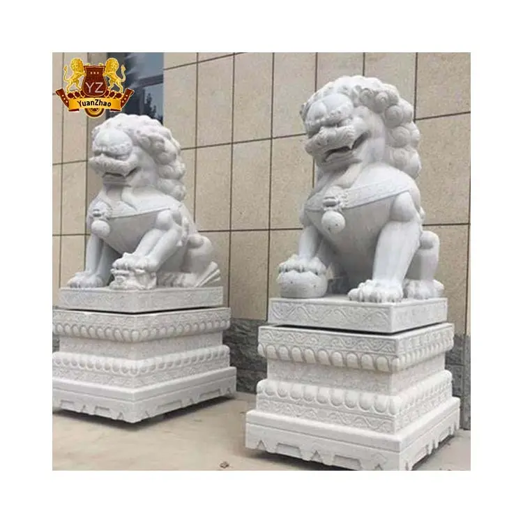 Grande scultura decorativa per esterni in pietra cinese antica Foo Dog Statue Sculpture produttore cinese di Statue di cani Fu in marmo