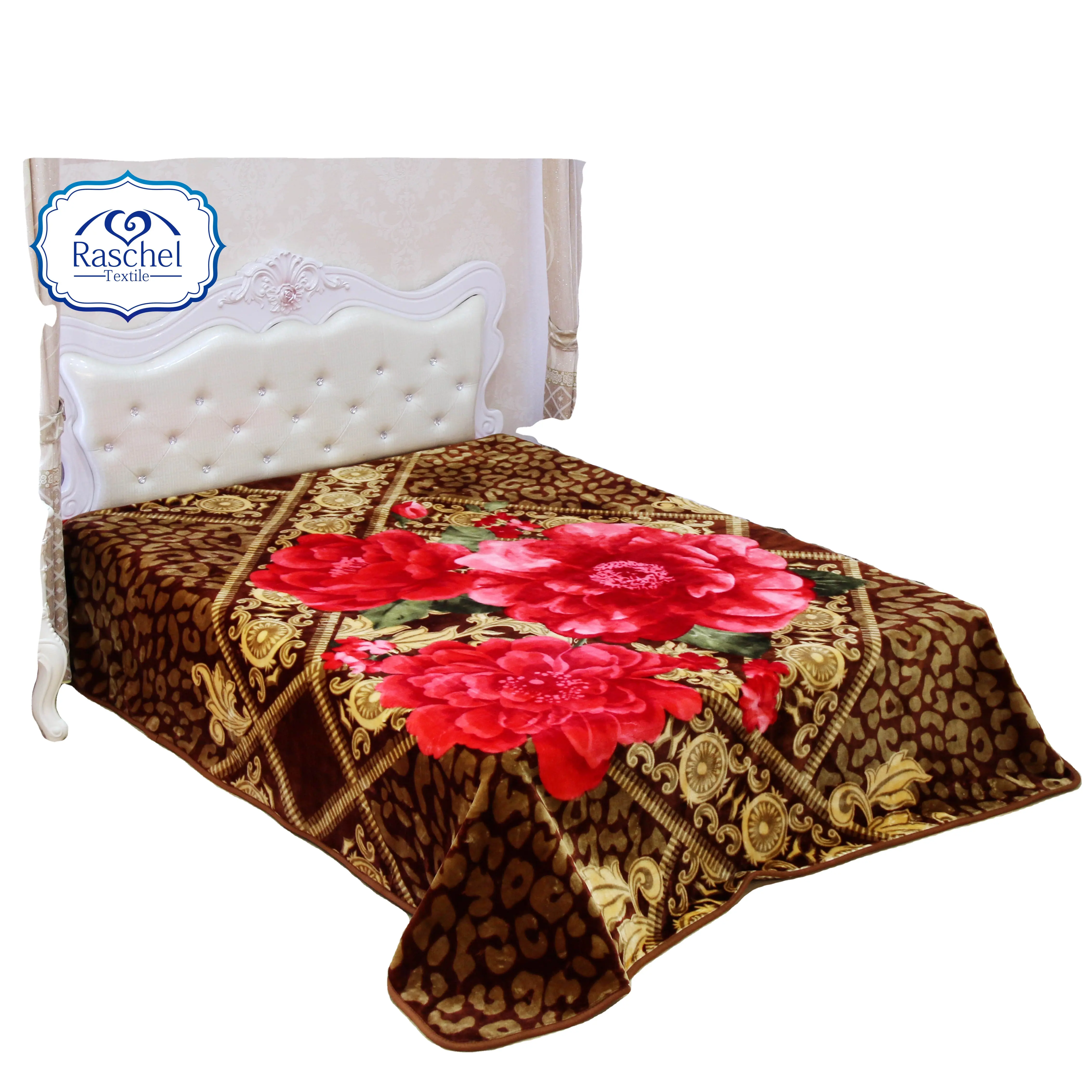 Cobertor Raschel de pelúcia para o mercado árabe tamanho grande 5.5kg 2 camadas 1 lado em relevo HI TOUCH MARCA