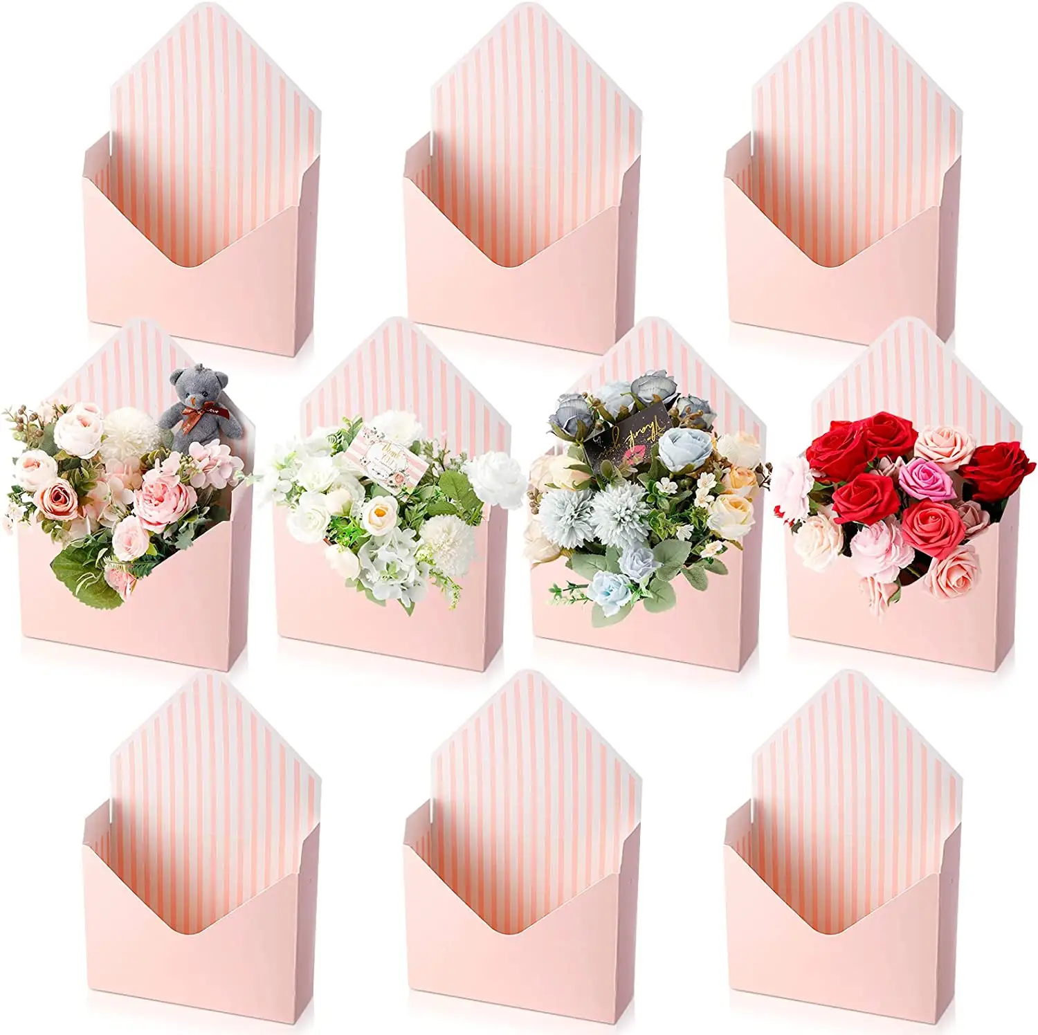 10 adet çiçekçi buket zarf kutusu toplu pembe buket ambalaj hediye karton kutu ambalaj çiçek kutusu düzenleme