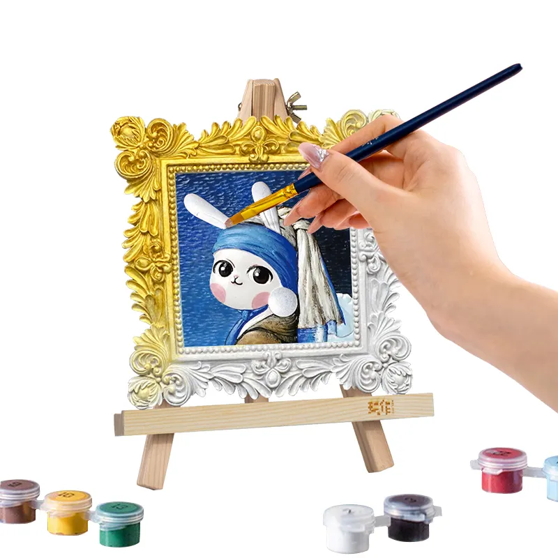 17,5x17,5 cm conejo encantador con perla 100% DIY pintura de dibujo para adultos con pincel y pintura acrílica por números para adultos a