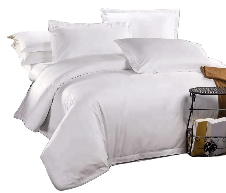 Lüks pamuk beyaz kumaş düz saten 300TC 400TC 600TC otel yatak yorgan yatak çarşaf kılıfı takımları Nantong