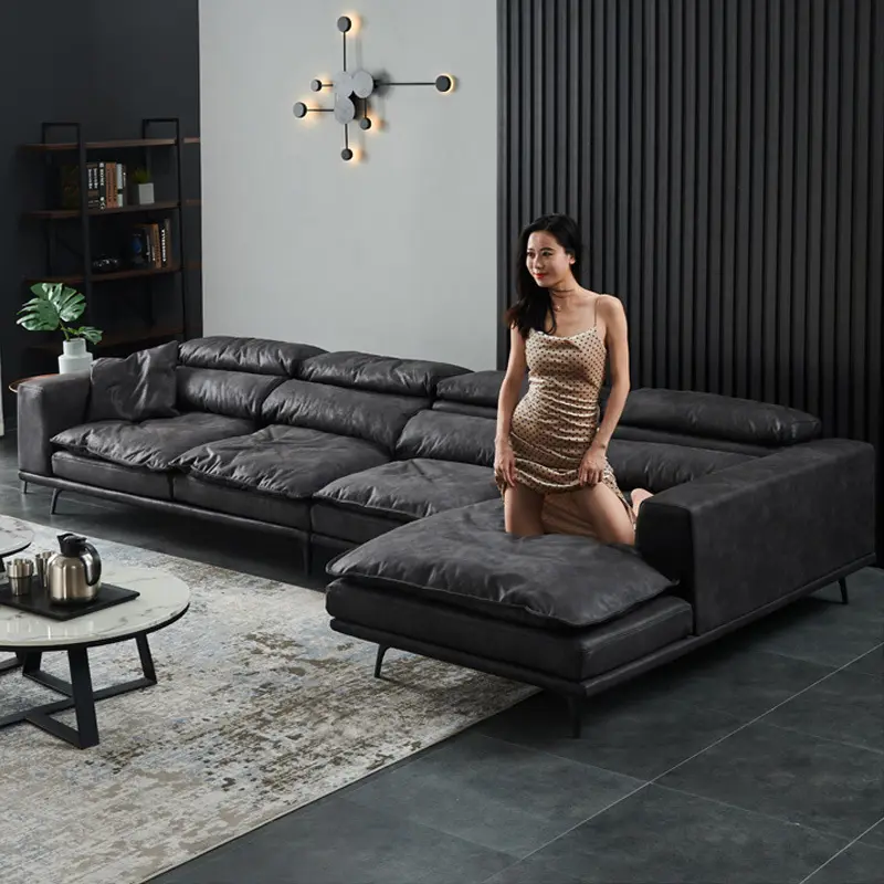 Ins cheap grey modern four pieces lounge ultimo divano da soggiorno minimal in piuma d'oca a forma di L