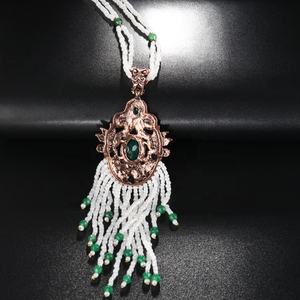 Antico Druzy Charm imitazione perle perline catena Boho collana Bali gioielli tribali - Product Image 3