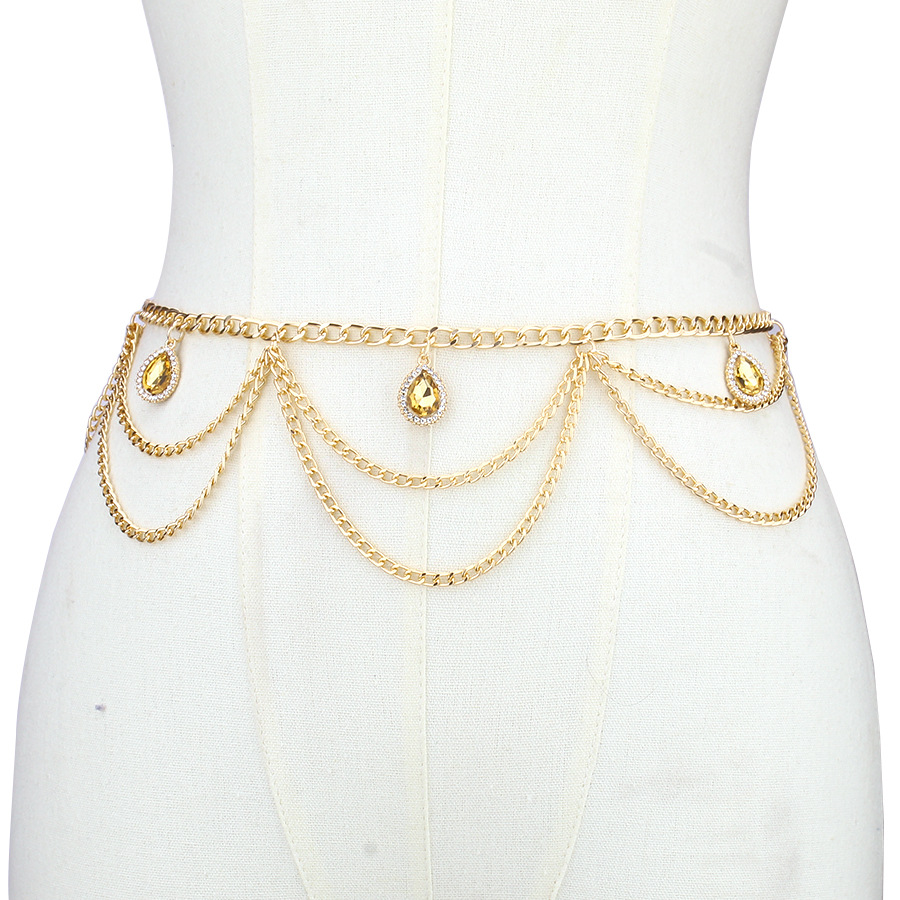 Chaîne de taille avec pendentif en or et pierres précieuses