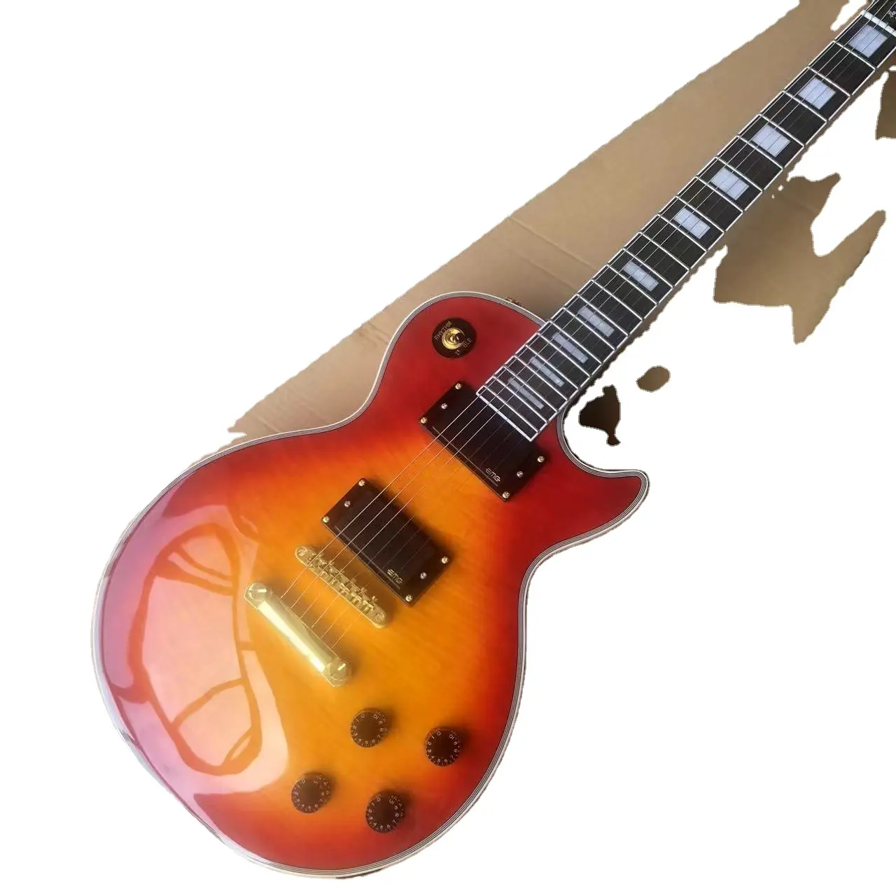 Guitarra eléctrica LP personalizada, accesorios dorados, girasoles amanecer, totalmente hueca