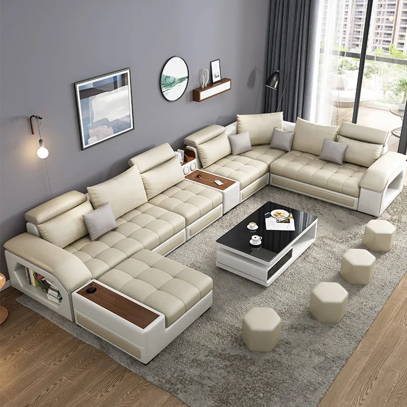 Hiện Đại Da U Hình Cắt Sofa Couch Bed 7 Piece Set Nội Thất Phòng Khách Vải Nhung Sofa Các Nhà Sản Xuất Đối Với Trang Chủ