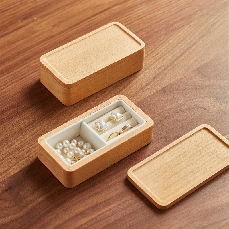 Caja de Joyería Portátil de Madera de Haya