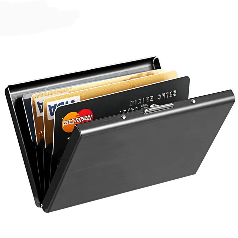 स्लिम आरएफआईडी अवरुद्ध स्टेनलेस स्टील ब्रश के लिए क्रेडिट कार्ड धारक बटुआ Mens